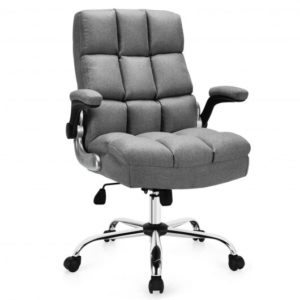 Adjustable Swivel Office Chair with High Back and Flip-up Arm for Home and Office-Gray - Color: Gray