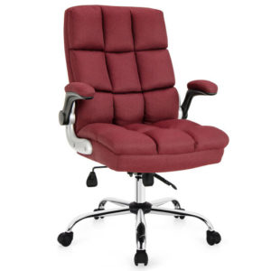Adjustable Swivel Office Chair with High Back and Flip-up Arm for Home and Office-Red - Color: Red