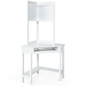 Corner Computer Desk with Hutch and Storage Shelves-White - Color: White