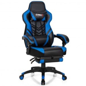 Adjustable Gaming Chair with Footrest for Home Office-Blue - Color: Blue