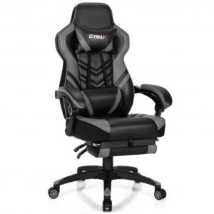 Adjustable Gaming Chair with Footrest for Home Office-Gray - Color: Gray
