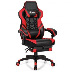 Adjustable Gaming Chair with Footrest for Home Office-Red - Color: Red