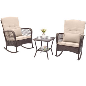 3 Pieces Rocking Bistro Set with 2-Tier Coffee Table-Brown