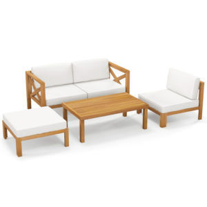 5-Piece Outdoor Acacia Wood Conversation Set, White
