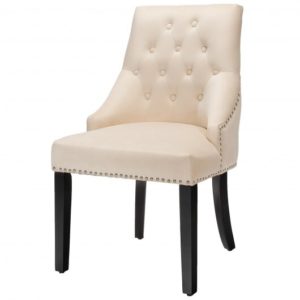 Modern Upholstered Button-Tufted Dining Chair with Naild Trim-Gray
