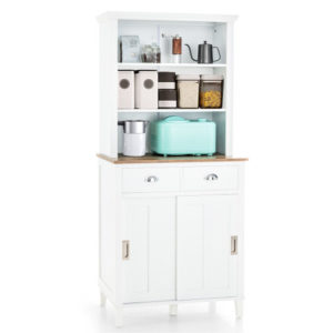 Freestanding Kitchen Pantry With Hutch Sliding Door And