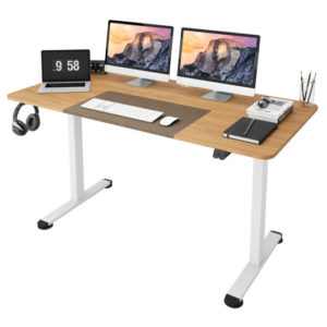 55 Inch Electric Height Adjustable Office Desk with Hook-Beige - Color: Beige