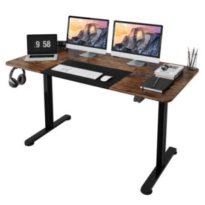 55 Inch Electric Height Adjustable Office Desk with Cable Management Hole-Brown - Color: Brown