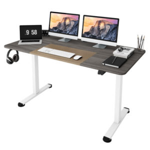 55 Inch Electric Height Adjustable Office Desk with Hook-Gray - Color: Gray