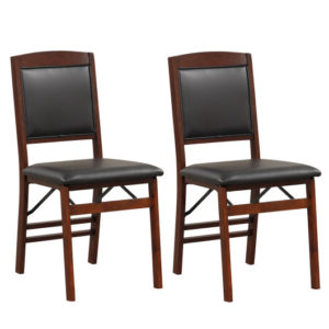 Set Of 2 Folding Dining Chairs With Padded Seat And High