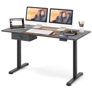 Height Adjustable Electric Standing Desk with USB Charging Port-Rustic Brown - Color: Rustic Brown