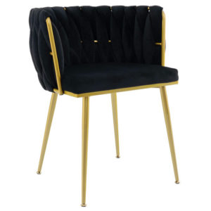 Set of 2 Upholstered Dining Chair w/ Curved Backrest and Metal Tubes-Black