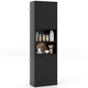 75 Inch Kitchen Pantry Cabinet Tall Cupboard with Doors and Shelves-Black