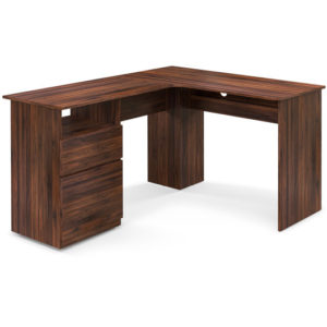 L-Shaped Computer Desk with Letter File Drawer-Walnut - Color: Walnut