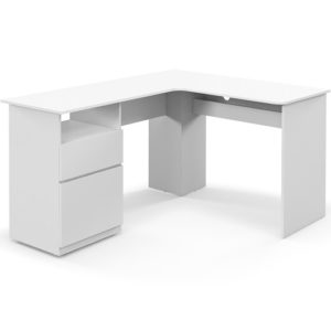 L-Shaped Computer Desk with Letter File Drawer-White - Color: White
