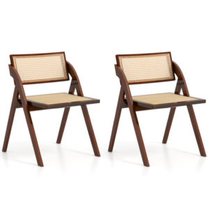 Foldable Dining Chairs Set Of 2 With Woven Rattan