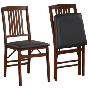 Set of 2 Foldable Upholstered Kitchen Chairs with Padded Seat-Brown