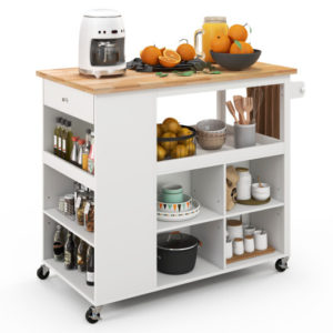 Kitchen Island Trolley Cart On Wheels With Storage Open