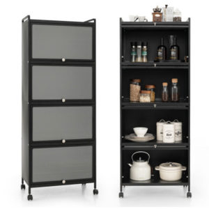 5-Tier Kitchen Baker's Rack With Flip-up PC Doors-Black