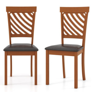 Dining Chair Set of 2 with Rubber Wood Legs and Ergonomic Back for Dining Room-Walnut