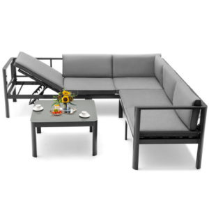 3-Piece Gray Aluminum Patio Set with Adjustable Recliner