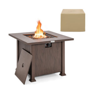 32 Inch 50 000 BTU Square Fire Pit Table with Lid and Lava