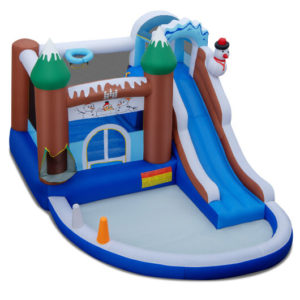 6-in-1 Winter Theme Snowman Inflatable Castle with Slide and Trampoline without Blower - Color: Blue