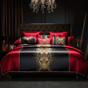 Pattern: Irena Red, Dimensions: 7 Piece Bedspread Set - Silk Cotton Embroidery Four-piece Set Bed Sheet Bedspread