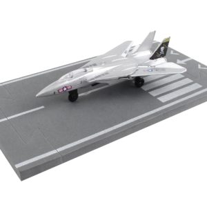 Grumman F-14 Tomcat Fighter Aircraft Silver Metallic "United States Navy VF-84 Jolly Rogers" with Runway Section Diecast Model Airplane by Runway24