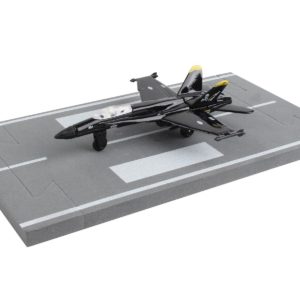 McDonnell Douglas F/A-18 Hornet Fighter Aircraft Black "United States Navy" with Runway Section Diecast Model Airplane by Runway24