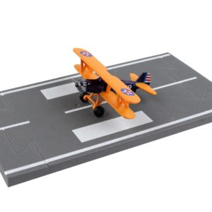 Boeing-Stearman Model 75 PT-17 Kaydet Aircraft Blue and Orange "High Flyer-United States Air Force" with Runway Section Diecast Model Airplane by Runway24