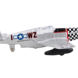 North American P-51 Mustang Fighter Aircraft Silver Metallic "United States Army Air Force" with Runway 24 Sign Diecast Model Airplane by Runway24