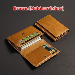 Tan RFID Leather Card Holder Wallet