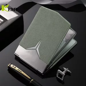 Color: Navy Blue - Fashion Aluminum Antimagnetic Card Holder Women Men Metal Cowhide Rfid Credit Card Business Card Holders Organizer Purse Wallet