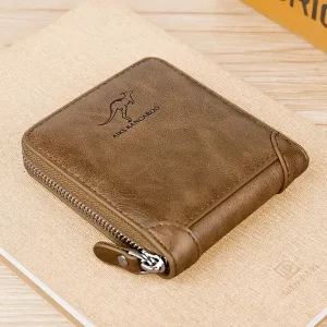 Color: Khaki - Leather Men?™s Wallet Luxury MensPurse Male Zipper Card Holders with Coin Pocket Rfid Wallets Gifts for Men Money Bag