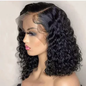Density: 180%, Stretched Length: 8inches, Lace Wig Type: 4*4 - Deep Wave 180% Density Pre-Plucked Side Part Short Bob 13*4 Lace Frontal Brazilian Virgin Human Hair Wigs For Black Woman