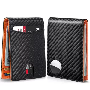Color: Blue - Rfid Carbon Fiber Leather Men Airtag Wallets Purse Credit Card Holder for Air Tag Purse Black Luxury Minimalist Wallet for Men