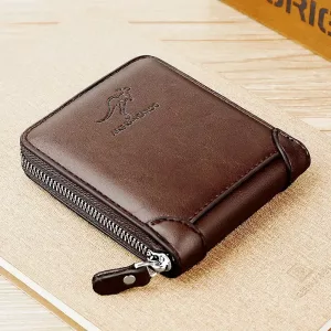 Color: Brown - Leather Men?™s Wallet Luxury MensPurse Male Zipper Card Holders with Coin Pocket Rfid Wallets Gifts for Men Money Bag