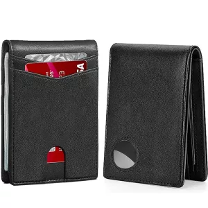 Black RFID Leather AirTag Wallet