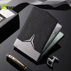 Color: Navy Blue - Fashion Aluminum Antimagnetic Card Holder Women Men Metal Cowhide Rfid Credit Card Business Card Holders Organizer Purse Wallet