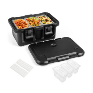 31 QT Insulated Food Pan Container with 3 Transparent One-Third Pans with Lids-Black