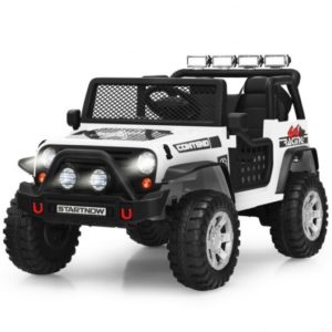 12V Kids Remote Control Electric Ride On Truck Car with Lights and Music -White - Color: White