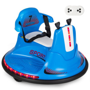 12V Kids Ride On Bumper Car with Remote Control Lights and Music-Blue - Color: Blue