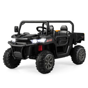 2-Seater Kids Ride On Dump Truck with Dump Bed and Shovel-Black - Color: Black
