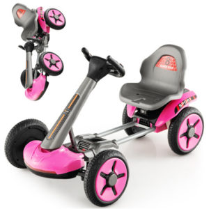 Pedal Powered 4-Wheel Toy Car with Adjustable Steering Wheel and Seat-Pink - Color: Pink