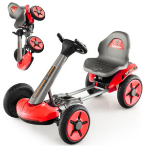 Pedal Powered 4-Wheel Toy Car with Adjustable Steering Wheel and Seat-Red - Color: Red