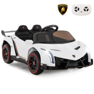 12V Licensed Lamborghini 4WD Kids Ride-on Sports Car with 2.4G Remote-White - Color: White