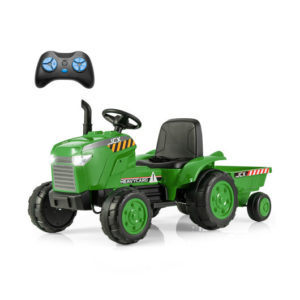 12V Kids Ride On Tractor with Trailer and Remote Control-Green - Color: Green