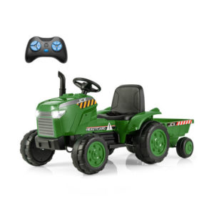 12V Kids Ride On Tractor with Trailer and Remote Control-Dark Green - Color: Dark Green