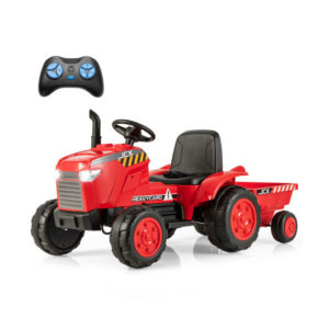 12V Kids Ride On Tractor with Trailer and Remote Control-Red - Color: Red